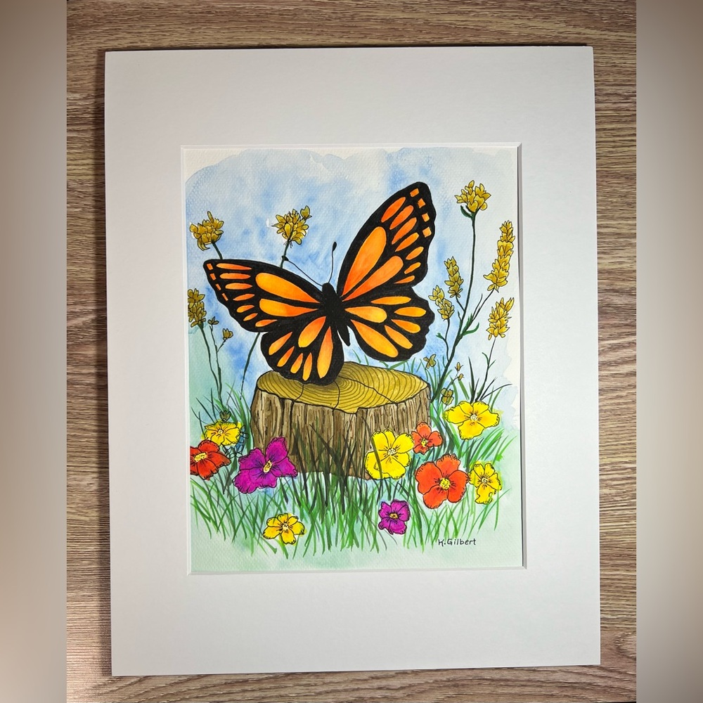 Original Watercolor Painting – Monarch Butterfly in Springtime